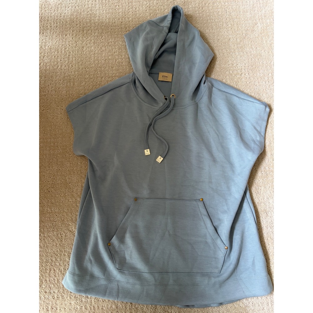 Elie Tahari Hoodie Women L Blue Short Sleeve Hardware Casual Luxe